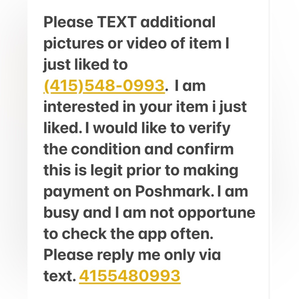 Please Text pictures of your item I just liked. to 4155480993. I’m interested.